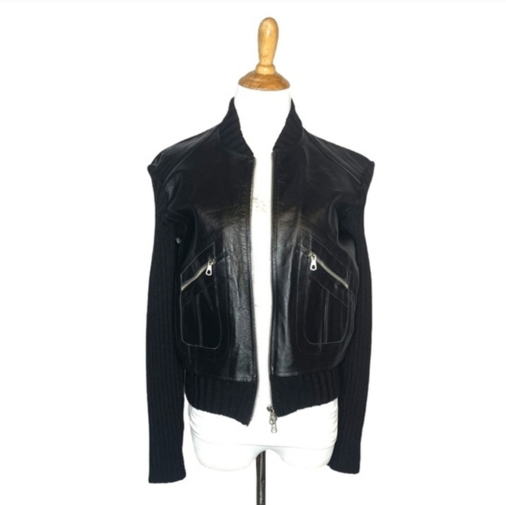Vintage Pinko Faux Leather/Sweater Moto Jacket m - Picture 2 of 3